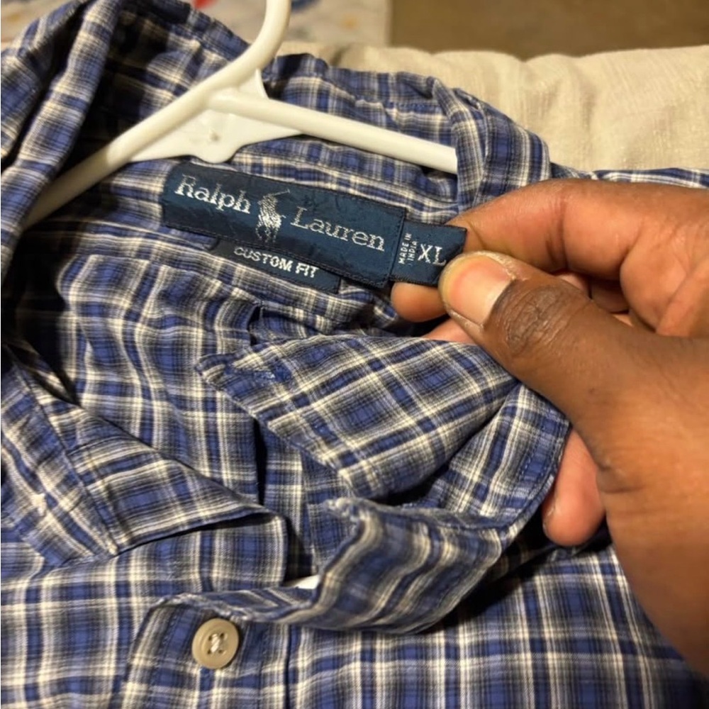 Ralph Lauren Navy and White Checkered Men's Shirt